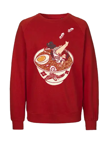 The Deep End of the Ramen Bowl - Ramen anime girl, funny ramen, anime maid, foodie humor, whimsical, cute anime, t-shirt design, art print, Japanese food, pop culture, geek art, noodle lover, quirky, narutomaki. - Fairtrade Sweatshirt