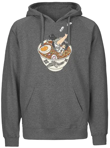 The Deep End of the Ramen Bowl - Ramen anime girl, funny ramen, anime maid, foodie humor, whimsical, cute anime, t-shirt design, art print, Japanese food, pop culture, geek art, noodle lover, quirky, narutomaki. - Fairtrade Hoodie
