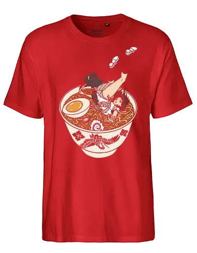 The Deep End of the Ramen Bowl - Ramen anime girl, funny ramen, anime maid, foodie humor, whimsical, cute anime, t-shirt design, art print, Japanese food, pop culture, geek art, noodle lover, quirky, narutomaki. - Fairtrade T-Shirt