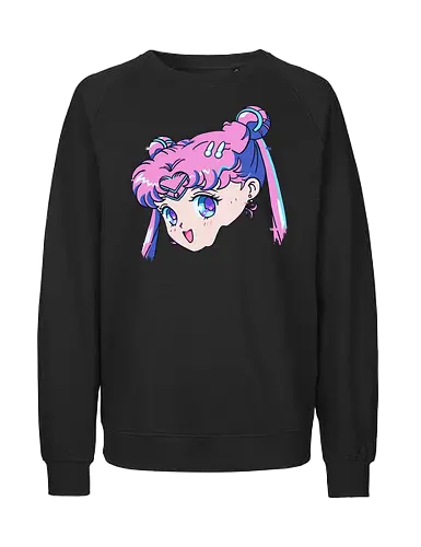 Sailor Chibi Moon: Neon Princess - Chibiusa, Sailor Chibi Moon, Sailor, anime, manga, magical girl, neon aesthetic, pink hair, kawaii, cute anime girl, fan art, t-shirt design, art print, retro anime, pop culture, vaporwave - Fairtrade Sweatshirt