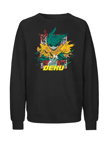 Deku's Full Cowl Rage - Deku, Izuku Midoriya, Academia, MHA, Hiroaka, One For All, Full Cowl, anime, manga, hero, fan art, t-shirt design, art print, cool anime art, geek art, stylish, Plus Ultra. - Fairtrade Sweatshirt