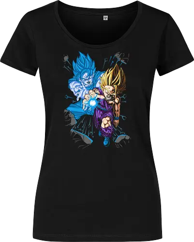 Father-Son Kamehameha - Father-Son Kamehameha, Goku, Gohan, Super Saiyan Blue, SSJ, Dragon Ball Z, DBZ, anime, manga, fan art, t-shirt design, art print, cool anime art, geek art, iconic scene, powerful duo, Kakarot. - Damen T-Shirt