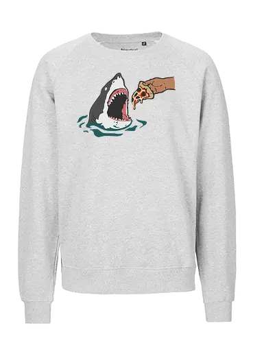  Pizza Bait - Shark pizza, funny shark, Jaws parody, food humor, weird art, pepperoni, funny graphic, t-shirt design, art print, great white shark, pop culture mashup, ocean, beach humor, foodie, clever art - Fairtrade Sweatshirt