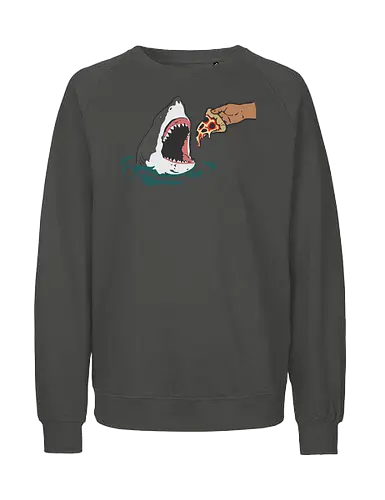  Pizza Bait - Shark pizza, funny shark, Jaws parody, food humor, weird art, pepperoni, funny graphic, t-shirt design, art print, great white shark, pop culture mashup, ocean, beach humor, foodie, clever art - Fairtrade Sweatshirt