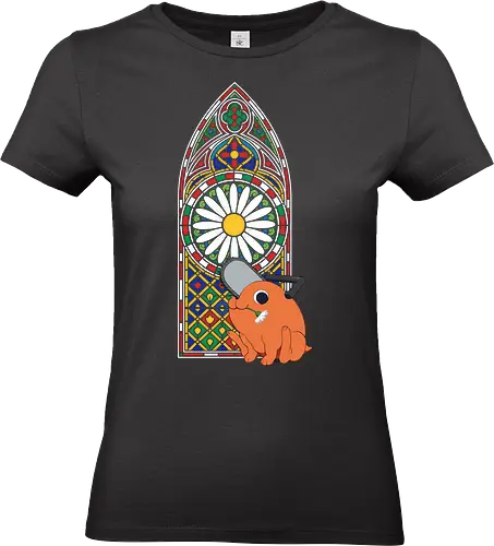  Holy Chainsaw Devil - Pochita, Chainsaw, Chainsaw Devil, stained glass, church window, anime, manga, cute, wholesome, fan art, t-shirt design, art print, religious parody, unique anime art, Denji, geek art - Standard T-Shirt (Frauen)