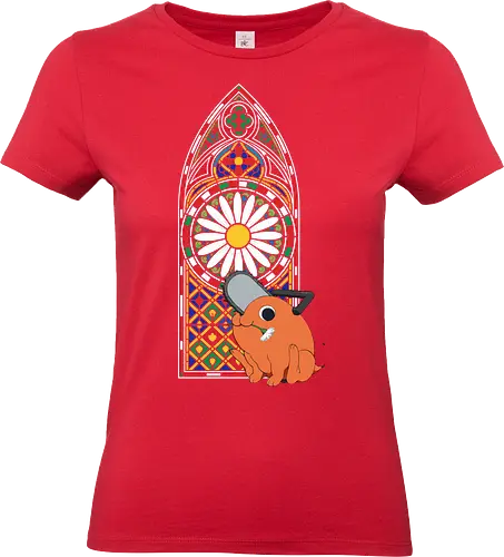  Holy Chainsaw Devil - Pochita, Chainsaw, Chainsaw Devil, stained glass, church window, anime, manga, cute, wholesome, fan art, t-shirt design, art print, religious parody, unique anime art, Denji, geek art - Standard T-Shirt (Frauen)
