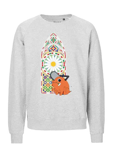  Holy Chainsaw Devil - Pochita, Chainsaw, Chainsaw Devil, stained glass, church window, anime, manga, cute, wholesome, fan art, t-shirt design, art print, religious parody, unique anime art, Denji, geek art - Fairtrade Sweatshirt