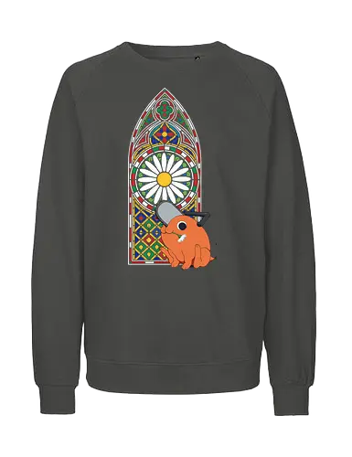  Holy Chainsaw Devil - Pochita, Chainsaw, Chainsaw Devil, stained glass, church window, anime, manga, cute, wholesome, fan art, t-shirt design, art print, religious parody, unique anime art, Denji, geek art - Fairtrade Sweatshirt