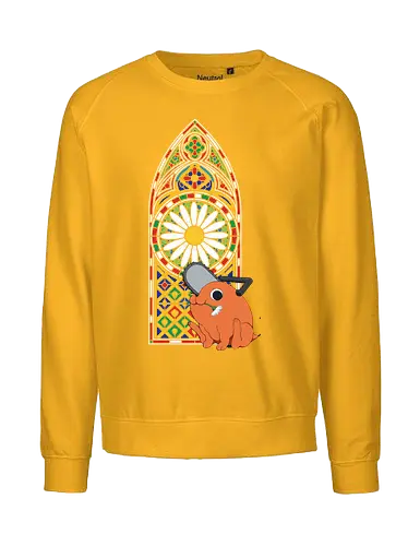 Holy Chainsaw Devil - Pochita, Chainsaw, Chainsaw Devil, stained glass, church window, anime, manga, cute, wholesome, fan art, t-shirt design, art print, religious parody, unique anime art, Denji, geek art - Fairtrade Sweatshirt