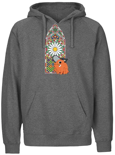  Holy Chainsaw Devil - Pochita, Chainsaw, Chainsaw Devil, stained glass, church window, anime, manga, cute, wholesome, fan art, t-shirt design, art print, religious parody, unique anime art, Denji, geek art - Fairtrade Hoodie
