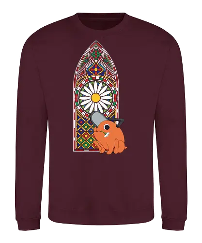  Holy Chainsaw Devil - Pochita, Chainsaw, Chainsaw Devil, stained glass, church window, anime, manga, cute, wholesome, fan art, t-shirt design, art print, religious parody, unique anime art, Denji, geek art - Sweatshirt