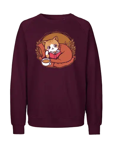 Comfy Cat Book - Cat, Cute, Fluffy, Book, Books, Bookworm, Comic Books, Bookstore, Coffee, Coffee Shop, Coffee Time, Tea, Adventure, Fantasy, Library - Fairtrade Sweatshirt