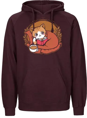 Comfy Cat Book - Cat, Cute, Fluffy, Book, Books, Bookworm, Comic Books, Bookstore, Coffee, Coffee Shop, Coffee Time, Tea, Adventure, Fantasy, Library - Fairtrade Hoodie