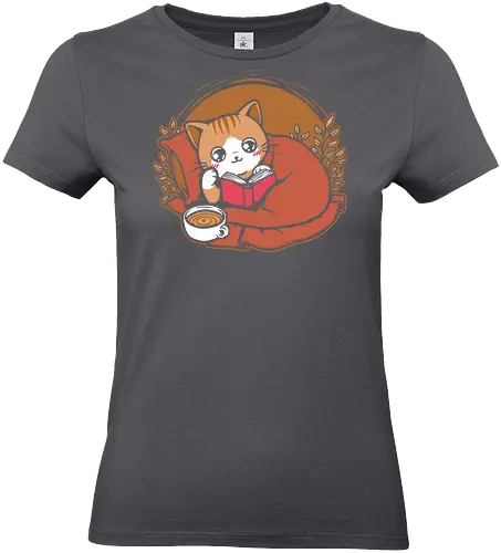 Comfy Cat Book - Cat, Cute, Fluffy, Book, Books, Bookworm, Comic Books, Bookstore, Coffee, Coffee Shop, Coffee Time, Tea, Adventure, Fantasy, Library - Standard T-Shirt (Frauen)