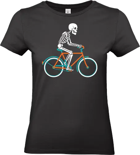 Cycling Skeleton - Cycling skeleton, bike, bicycle, funny Halloween, cyclist gift, macabre humor, minimalist, witty graphic, t-shirt design, art print, cool skeleton, fixie, retro bike, grim reaper - Standard T-Shirt (Frauen)