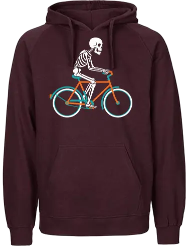 Cycling Skeleton - Cycling skeleton, bike, bicycle, funny Halloween, cyclist gift, macabre humor, minimalist, witty graphic, t-shirt design, art print, cool skeleton, fixie, retro bike, grim reaper - Fairtrade Hoodie