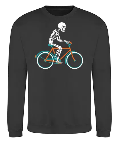 Cycling Skeleton - Cycling skeleton, bike, bicycle, funny Halloween, cyclist gift, macabre humor, minimalist, witty graphic, t-shirt design, art print, cool skeleton, fixie, retro bike, grim reaper - Sweatshirt
