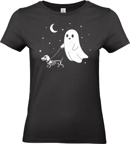 Boo and Bone - boo, autumn, dachshund lover, dog, funny, ghost, halloween, horror, pumpkin, sausage dog, scary, spooky, teckel, cute animals - Standard T-Shirt (Frauen)