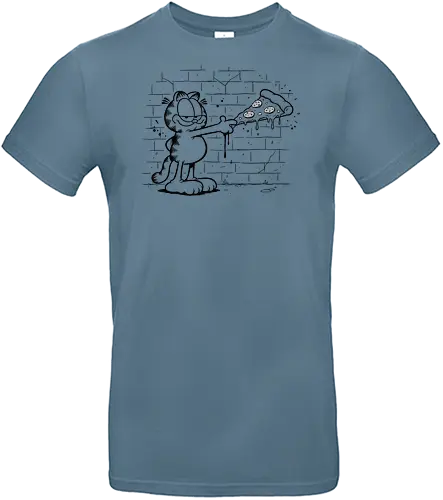 Graffiti Orange Cat's Slice - Orange Cat, pizza, comic strip, nostalgic, cartoon cat, funny pizza, pepperoni, graffiti art, street art, black and white, minimalist, fan art, t-shirt design, art print, pop culture, food humor - Standard T-Shirt