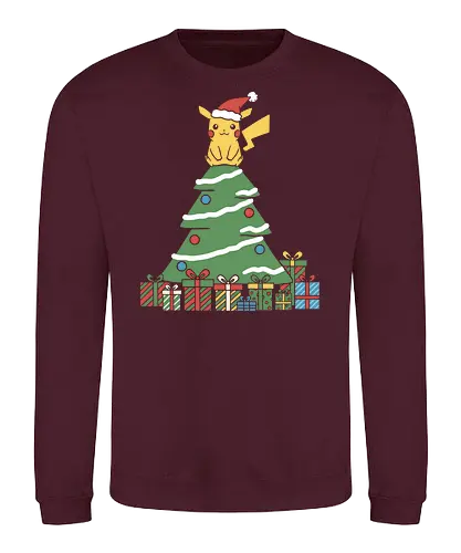 Holiday Mouse Star - Mouse, Christmas, holiday Pikachu, Pocket, Christmas tree, Santa hat, festive, cute, nostalgic, fan art, t-shirt design, art print, gamer gift, geek holiday, anime gift, Electric-type - Sweatshirt