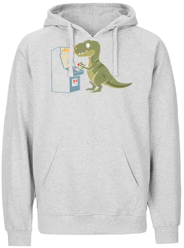 Arcade T-Rex Problem - T-Rex, arcade game, funny dinosaur, retro gaming, small arms, gaming humor, palaeontology joke, joystick, classic arcade, t-shirt design, art print, cool dinosaur, gamer gift, geek art, nostalgic - Fairtrade Hoodie
