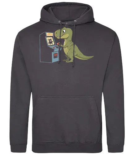 Arcade T-Rex Problem - T-Rex, arcade game, funny dinosaur, retro gaming, small arms, gaming humor, palaeontology joke, joystick, classic arcade, t-shirt design, art print, cool dinosaur, gamer gift, geek art, nostalgic - Standard Hoodie