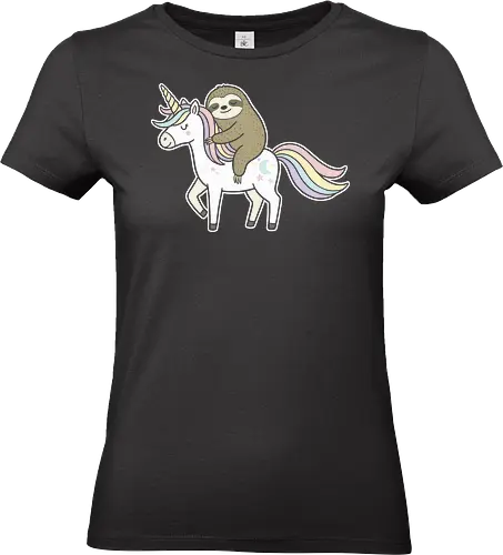 Speedy Sloth Ride - Sloth on unicorn, cute sloth, unicorn, rainbow, fantasy art, whimsical, sloth lover, cute animal, magical, kawaii, t-shirt design, art print, pastel colors, funny sloth, mythical creature - Standard T-Shirt (Frauen)