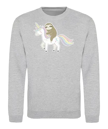 Speedy Sloth Ride - Sloth on unicorn, cute sloth, unicorn, rainbow, fantasy art, whimsical, sloth lover, cute animal, magical, kawaii, t-shirt design, art print, pastel colors, funny sloth, mythical creature - Sweatshirt