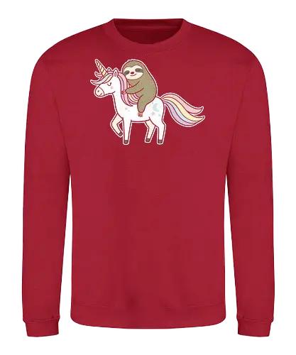 Speedy Sloth Ride - Sloth on unicorn, cute sloth, unicorn, rainbow, fantasy art, whimsical, sloth lover, cute animal, magical, kawaii, t-shirt design, art print, pastel colors, funny sloth, mythical creature - Sweatshirt