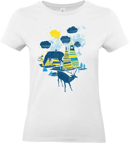 Winter deers - deers, forest, mountains, winter, winter wonderland, artistic, animals, nature, surreal art - Standard T-Shirt (Frauen)