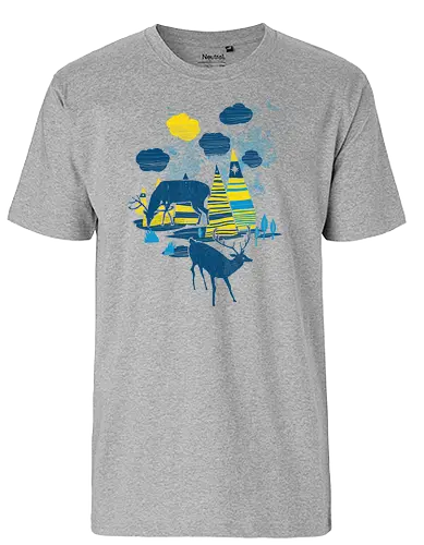 Winter deers - deers, forest, mountains, winter, winter wonderland, artistic, animals, nature, surreal art - Fairtrade T-Shirt