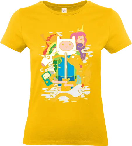  Adventures in Ooo - Cartoon, Finn the Human, Jake the Dog, Princess Bubblegum, BMO, Lady Rainicorn, cartoon, fan art, t-shirt design, art print, pop culture, geek art, nostalgic cartoon, stylized, Ooo - Standard T-Shirt (Frauen)
