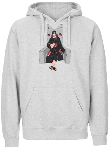 Throne of the Akatsuki - tachi Uchiha, Akatsuki, Sharingan, Shinobi, Uchiha Clan, throne, rogue ninja, fan art, t-shirt design, art print, cool anime art, geek art, stylish, iconic villain, power, Mangekyō. - Fairtrade Hoodie