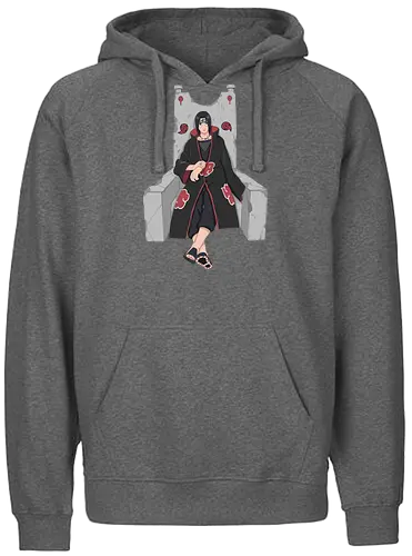 Throne of the Akatsuki - tachi Uchiha, Akatsuki, Sharingan, Shinobi, Uchiha Clan, throne, rogue ninja, fan art, t-shirt design, art print, cool anime art, geek art, stylish, iconic villain, power, Mangekyō. - Fairtrade Hoodie