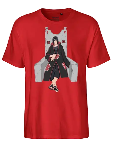 Throne of the Akatsuki - tachi Uchiha, Akatsuki, Sharingan, Shinobi, Uchiha Clan, throne, rogue ninja, fan art, t-shirt design, art print, cool anime art, geek art, stylish, iconic villain, power, Mangekyō. - Fairtrade T-Shirt