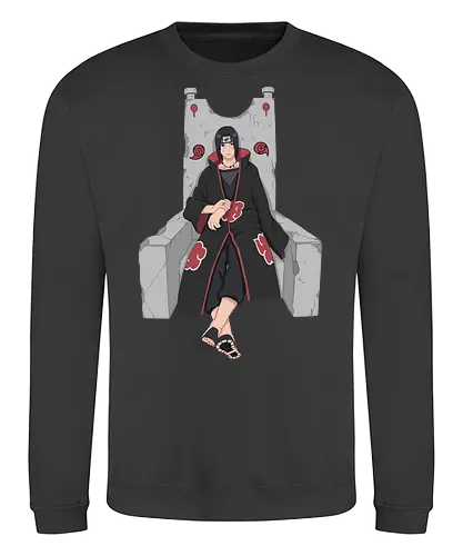 Throne of the Akatsuki - tachi Uchiha, Akatsuki, Sharingan, Shinobi, Uchiha Clan, throne, rogue ninja, fan art, t-shirt design, art print, cool anime art, geek art, stylish, iconic villain, power, Mangekyō. - Sweatshirt