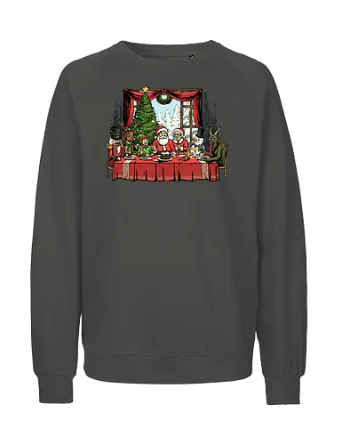 Last Christmas Supper - last supper, christian, christmas, davinci, dinner, elf, faith, gingerbread man, krampus, nutcracker, reindeer, religious, renaissance, santa claus, snowman - Fairtrade Sweatshirt