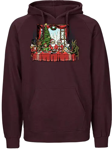 Last Christmas Supper - last supper, christian, christmas, davinci, dinner, elf, faith, gingerbread man, krampus, nutcracker, reindeer, religious, renaissance, santa claus, snowman - Fairtrade Hoodie