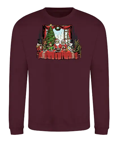 Last Christmas Supper - last supper, christian, christmas, davinci, dinner, elf, faith, gingerbread man, krampus, nutcracker, reindeer, religious, renaissance, santa claus, snowman - Sweatshirt