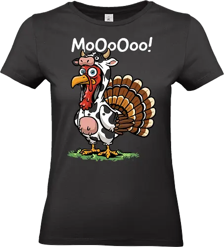 Turkey Moo - turkey moo, cow, fall season, farm, funny turkey, happy thanksgiving, moo, thankful, thanksgiving, thanksgiving dinner, thanksgiving turkey, turkey, turkey day, turkey dinner, turkey face - Standard T-Shirt (Frauen)