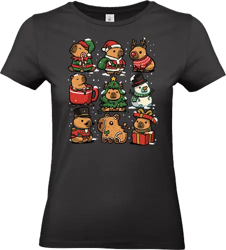 Christmas Capybaras - christmas capybara, animal, cappy, capy, capybara, christmas, elf, funny capybara, merry christmas, nutcracker, reindeer, rodent, santa claus, snowman, xmas - Standard T-Shirt (Frauen)