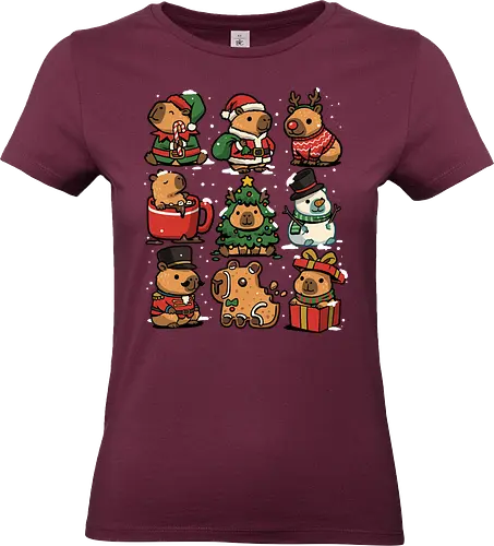 Christmas Capybaras - christmas capybara, animal, cappy, capy, capybara, christmas, elf, funny capybara, merry christmas, nutcracker, reindeer, rodent, santa claus, snowman, xmas - Standard T-Shirt (Frauen)
