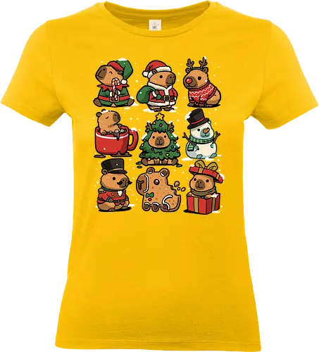 Christmas Capybaras - christmas capybara, animal, cappy, capy, capybara, christmas, elf, funny capybara, merry christmas, nutcracker, reindeer, rodent, santa claus, snowman, xmas - Standard T-Shirt (Frauen)