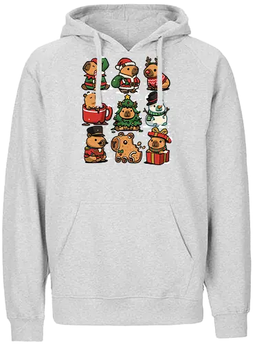 Christmas Capybaras - christmas capybara, animal, cappy, capy, capybara, christmas, elf, funny capybara, merry christmas, nutcracker, reindeer, rodent, santa claus, snowman, xmas - Fairtrade Hoodie