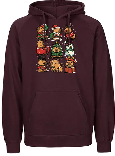 Christmas Capybaras - christmas capybara, animal, cappy, capy, capybara, christmas, elf, funny capybara, merry christmas, nutcracker, reindeer, rodent, santa claus, snowman, xmas - Fairtrade Hoodie