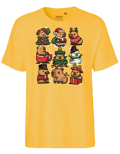 Christmas Capybaras - christmas capybara, animal, cappy, capy, capybara, christmas, elf, funny capybara, merry christmas, nutcracker, reindeer, rodent, santa claus, snowman, xmas - Fairtrade T-Shirt