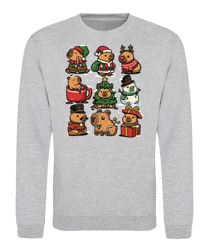 Christmas Capybaras - christmas capybara, animal, cappy, capy, capybara, christmas, elf, funny capybara, merry christmas, nutcracker, reindeer, rodent, santa claus, snowman, xmas - Sweatshirt