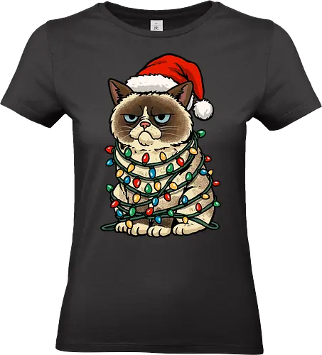 Jolly Christmas Cat - christmas cat, cat, christmas, christmas sweater, festive, funny, happy holidays, holiday, jolly, kitten, kitty, lights, merry christmas, merry xmas, xmas - Standard T-Shirt (Frauen)