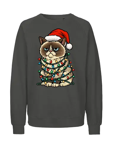 Jolly Christmas Cat - christmas cat, cat, christmas, christmas sweater, festive, funny, happy holidays, holiday, jolly, kitten, kitty, lights, merry christmas, merry xmas, xmas - Fairtrade Sweatshirt
