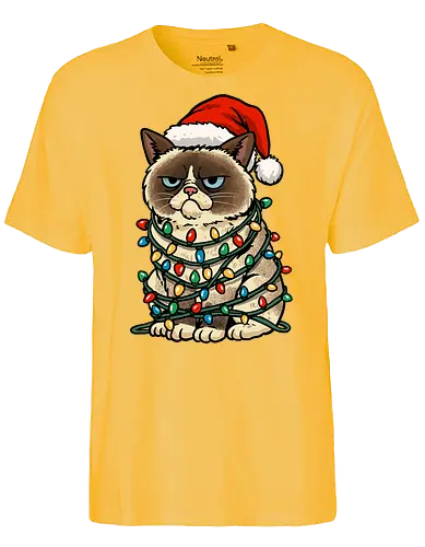 Jolly Christmas Cat - christmas cat, cat, christmas, christmas sweater, festive, funny, happy holidays, holiday, jolly, kitten, kitty, lights, merry christmas, merry xmas, xmas - Fairtrade T-Shirt